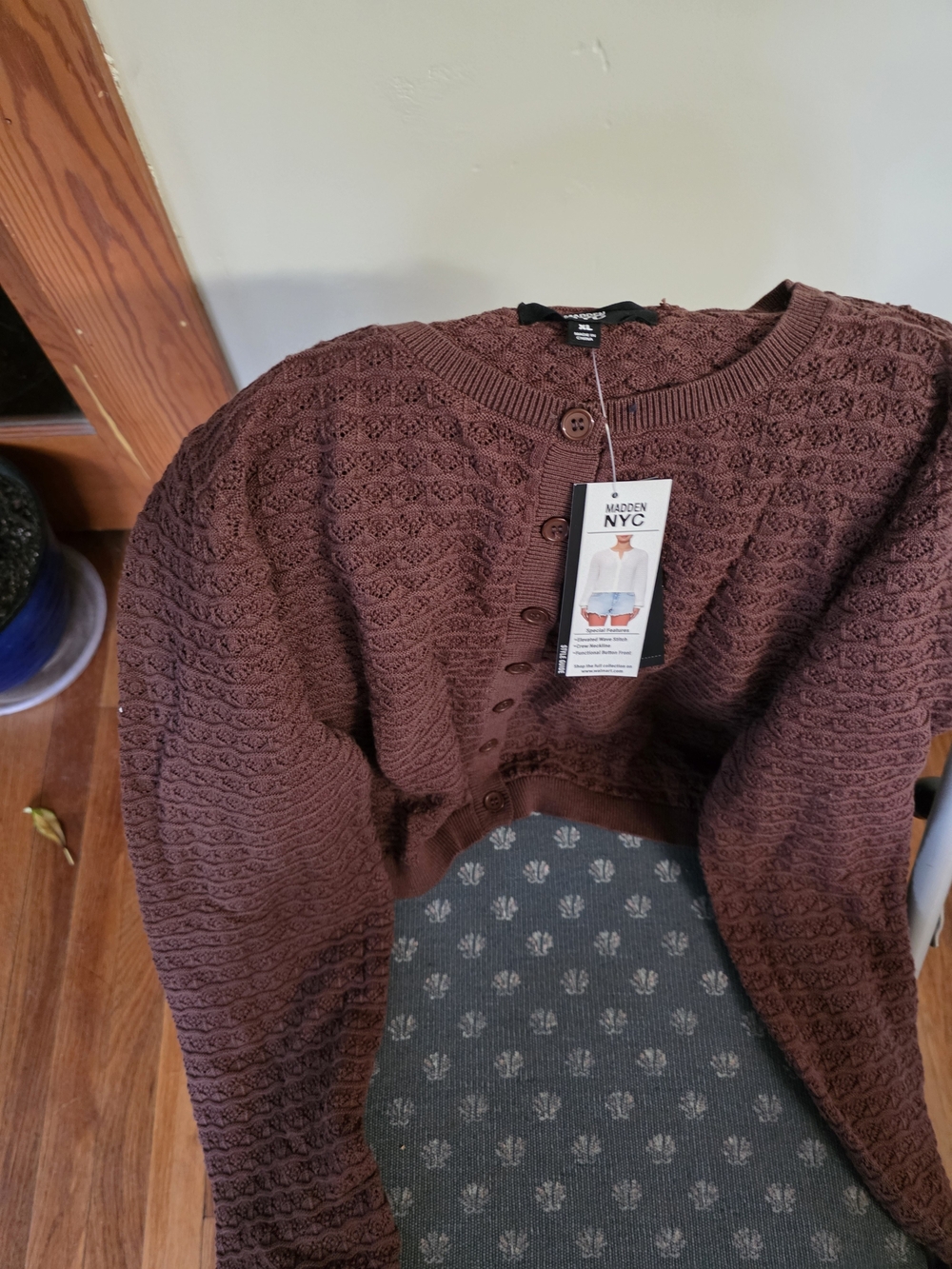 Madden NYC Women's Brown Knit Button-Front Cardigan - Picture 2 of 3
